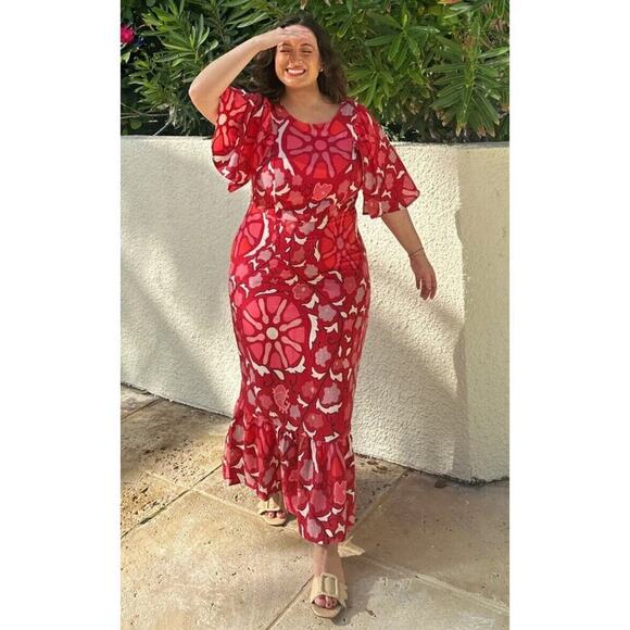 RHODE x Target Zinnia Linen Blend Floral Bell Sleeve Midi Dress Size XL / 17 - Picture 1 of 16